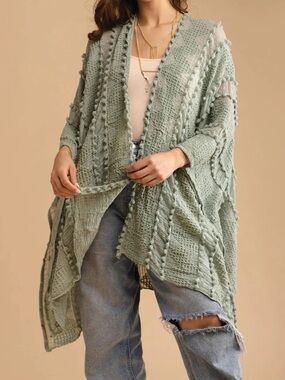 Bohemian Textured Kimono Light Sage